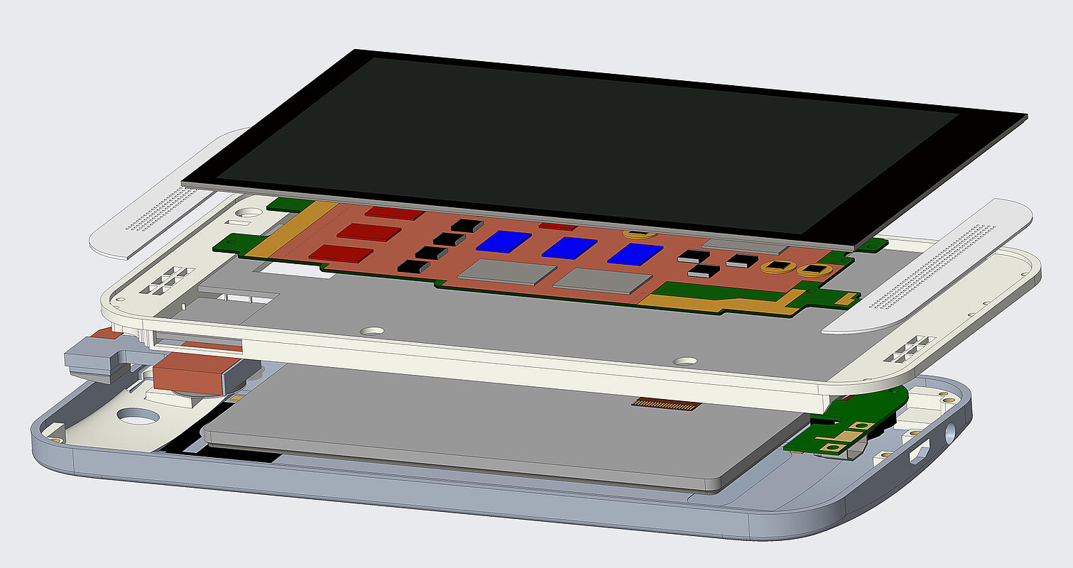 3D-Konstruktion Smartphone zerlegt © HTW Berlin/Frank Hillner 3D-Konstruktion Smartphone zerlegt