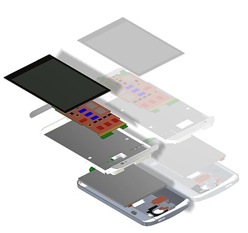 3D-Konstruktion Smartphone zerlegt 