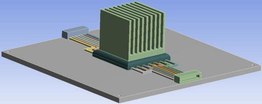 3D-Modell eines Chips auf einer Leiterplatte